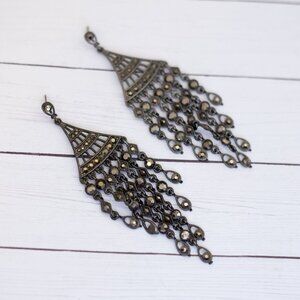 Vintage Multi Tassel Chain Silver Tone Dangle Earrings - S34